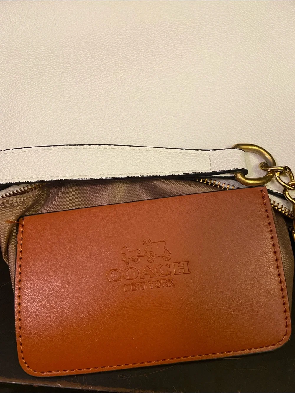 Coach Teri White Leather Shoulder Bag w/Pink Kiss Prints Chain Strap
